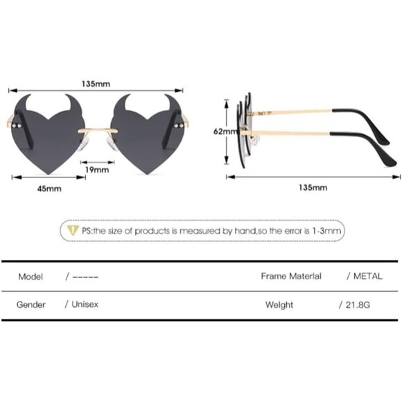 Devil Heart Rimless Sunglasses UV400 Protection Fashion Accessory main image 4